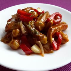 A picture of Sig's Okra with Tomatoes and Italian Sweet Peppers.