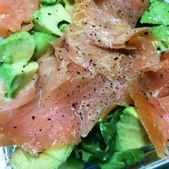 A picture of Keto Friendly Green salad with Smoked Salmon.