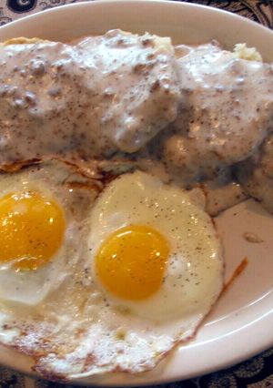 A picture of Toni's Biscuits & Sausage Gravy.