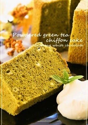 A picture of Matcha Chiffon Cake with White Chocolate.