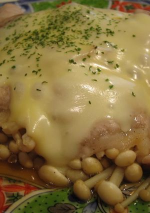 A picture of 5 Minutes in the Microwave Enoki Mushroom and Pork with Cheese.