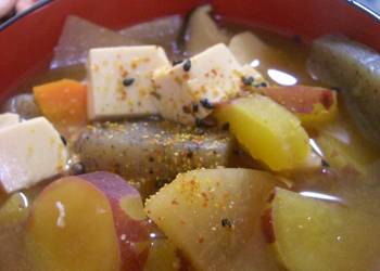Easiest Way to Make Delicious Filling Soup with Miso Pork and Sweet Potatoes