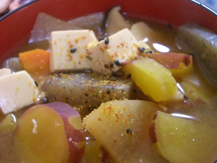 Easy Steps to Make Recipes Filling Soup with Miso, Pork, and Sweet Potatoes the Delicious Delicious.