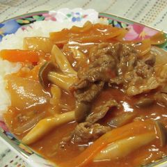 A picture of Hashed Beef Stew with Ingredients and Canned Tomatoes at Home.
