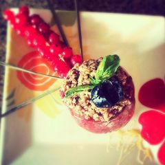 A picture of Baked Apple with whole grains and coconut oil.