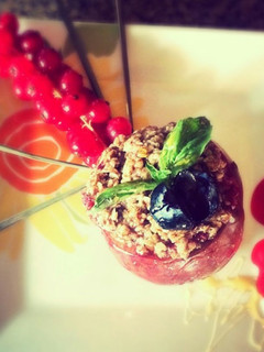 A picture of Baked Apple with whole grains and coconut oil.