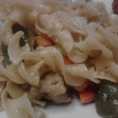 A picture of Garlic Parmisan Pork Noodle Skillet.
