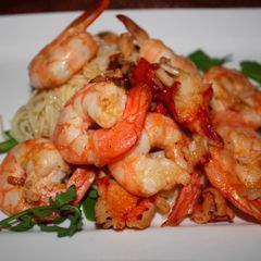 A picture of Angel hair Pasta with Chilli Prawn.