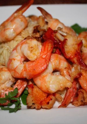 A picture of Angel hair Pasta with Chilli Prawn.
