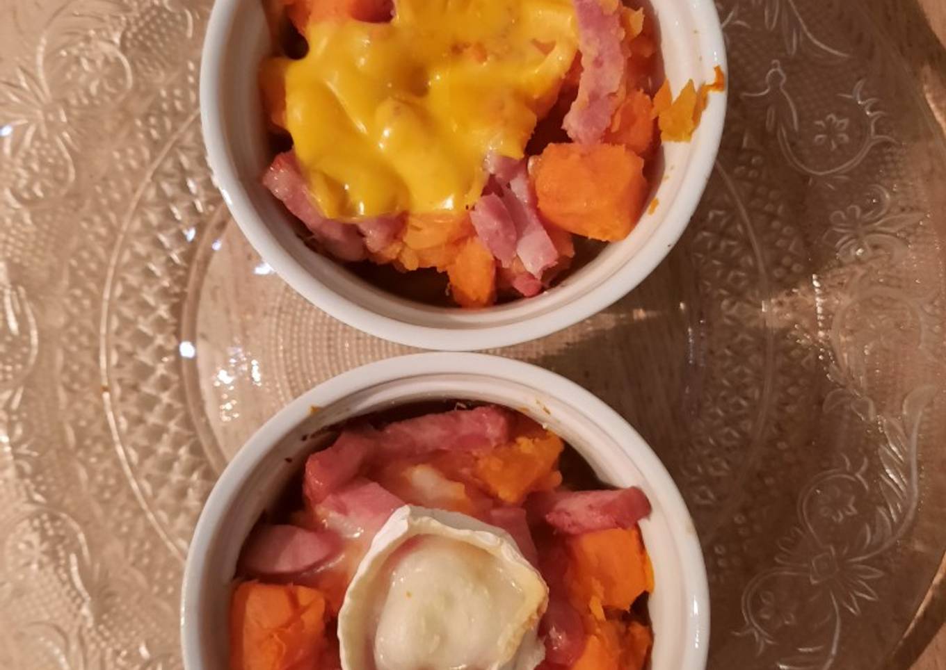 Gratin : patate douce, lardons et chèvre