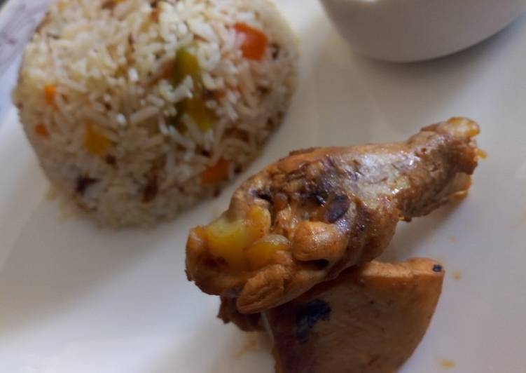 Steps to Make Favorite Smoked chicken with pepper rice