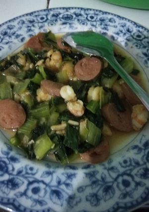 Foto resep Cah sawi sosdang (sosis udang)