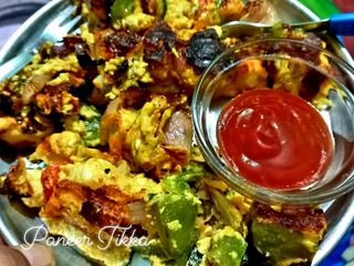 पनीर टिक्का इन माइक्रो वेव (paneer tikka in microwave recipe in Hindi)