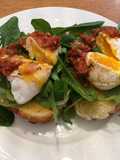 Poached eggs and tomato salsa
