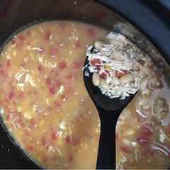 A picture of Easy Crockpot WHITE CHICKEN TACO CHILI.