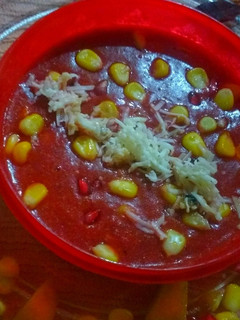 A picture of Pumpkin Beetroot sweet corn Thick soup.