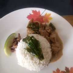 A picture of Thai Style Coconut Chicken flavoured with Kafir Lime and aromatic rice.
