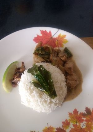 A picture of Thai Style Coconut Chicken flavoured with Kafir Lime and aromatic rice.
