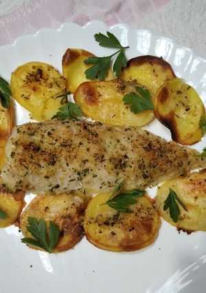 A picture of Baked Cod Fillets with Potatoes.