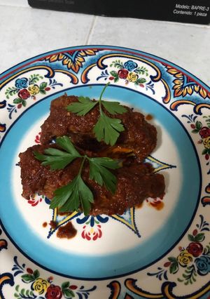 Una foto de Arrachera con salsa de chiles secos picosita