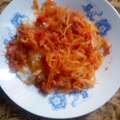 A picture of Stewed cabbage with rice#authormarathon.