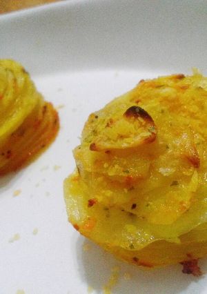 A picture of Garlic parmesan baked potato stacks.
