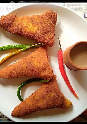 A picture of Bread chicken samosa.