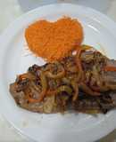 Churrasco con zanahoria, cebollas y morrón