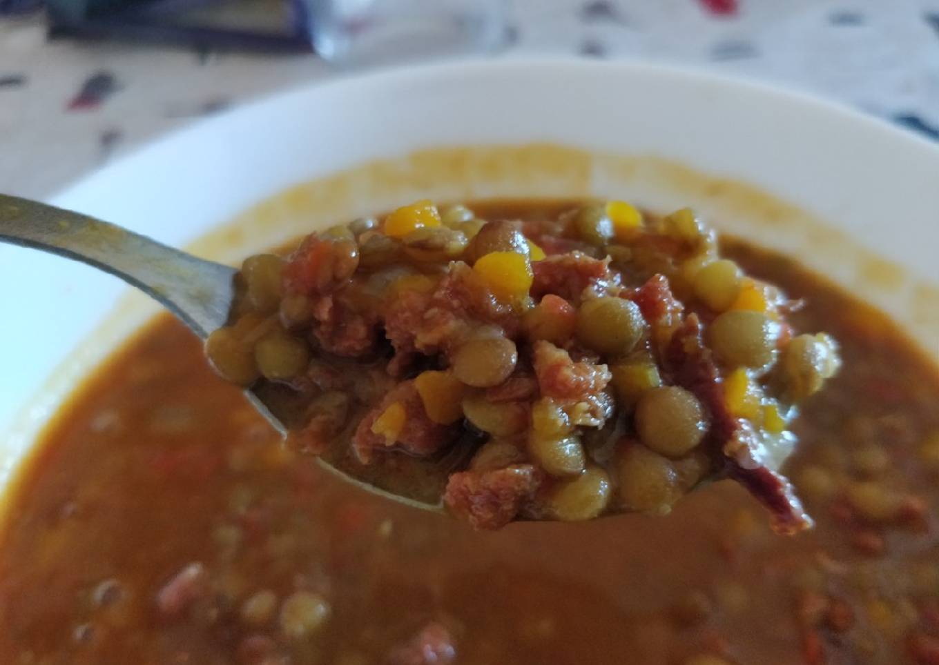 Lentejas con chorizo y jamón en MCC o Thermomix