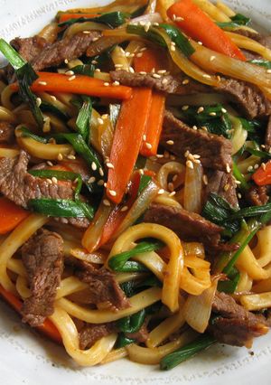 A picture of Spicy Beef Udon with Gochujang.