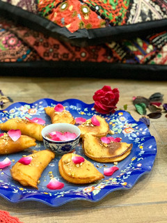 A picture of Atayef/ KatayefArabic sweet pancakes.