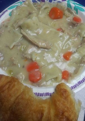 A picture of Chicken and Dumplings /Egg Noodles.