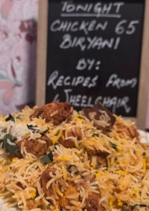 A picture of Chicken 65 Biryani.