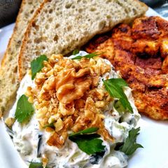 Bulgarian Cucumber & Yogurt Salad (Snezhanka - Снежанка) A picture of Bulgarian Cucumber & Yogurt Salad (Snezhanka - Снежанка).