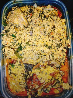 A picture of Egusi and Ukazi soup.
