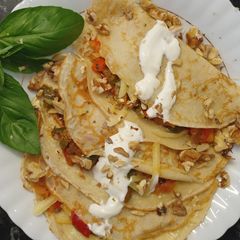 A picture of Mixed pepper and sun-dried tomato pancakes.