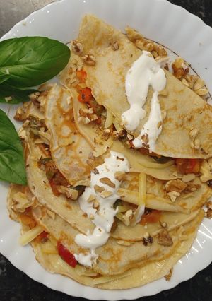 A picture of Mixed pepper and sun-dried tomato pancakes.