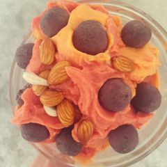 A picture of Papaya strawberry ice cream (sugar, gluten, dairy, egg, grain free).