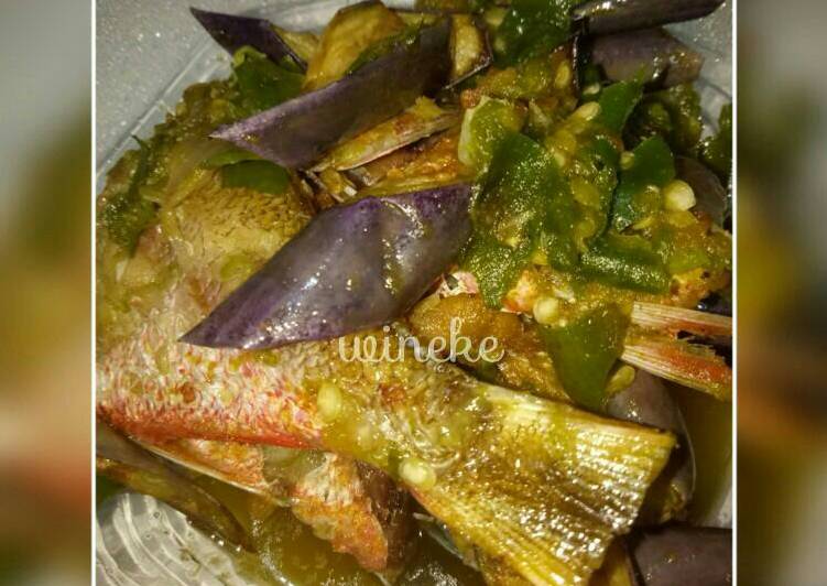 Ikan ekor kuning cabe ijo bersama terong ceria 😆