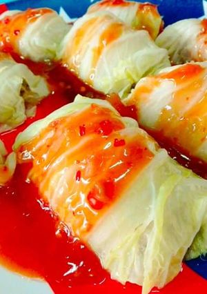 รูปของ ผักกาดขาวห่อหมูราดน้ำจิ้มสุกี้.. อาหารคลีนกินไม่อ้วน 🍴