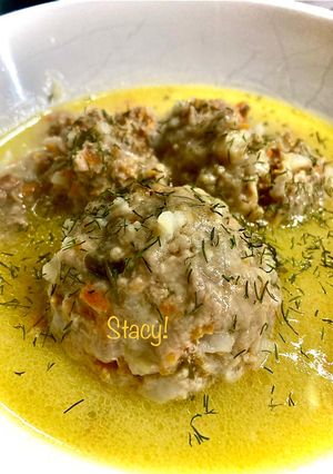 A picture of Beautiful Giouvarlakia (Greek Meatball Soup).