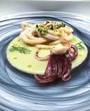 Calamaro con crema di finocchio e salsa verde