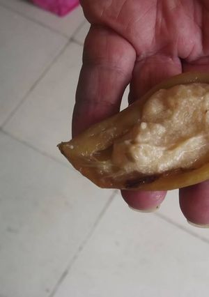Una foto de Chile güero relleno de pure de platano y hummus