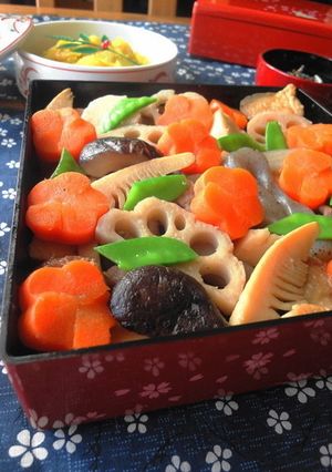 A picture of For the New Year's Feast: Standard Chikuzen-ni (Simmered Chicken and Vegetables).