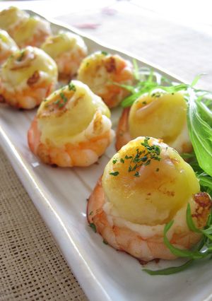 A picture of Shrimp-Wrapped Potato Cakes.