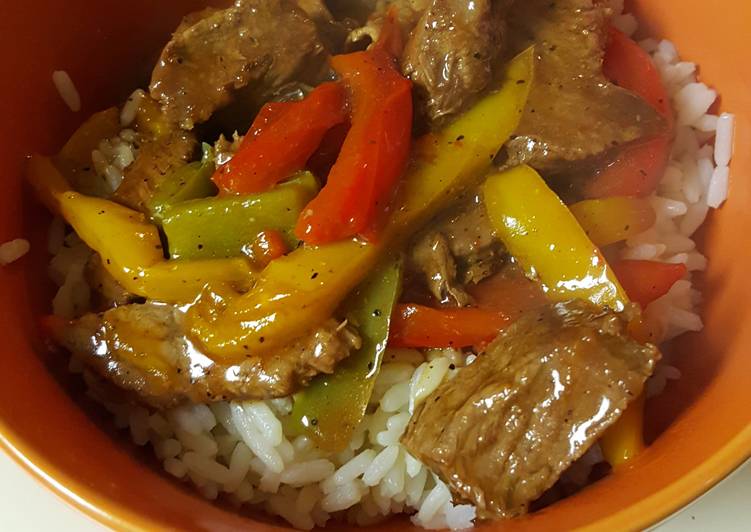 Simple Way to Make Super Quick Homemade Peppered Steak and Rice