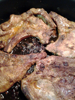 A picture of paprika pork steak in wine.