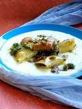 Paccheri con funghi porcini, broccoli verdi e crema di patate