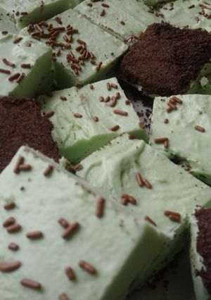 A picture of Vickys St Patricks Fudge - Grasshopper Pie Style, GF DF EF SF NF.