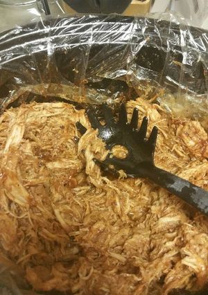 A picture of Crock Pot beer soaked pulled pork.